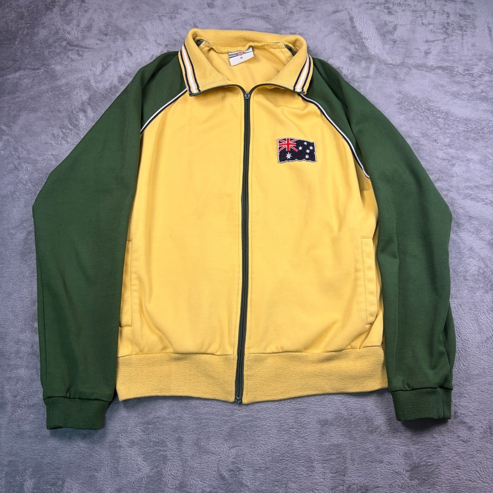 ACE Brand Track Jacket Men's XL Yellow Green Australia Flag Patch Zip Up Retro